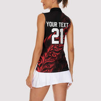 New Zealand Lawn Bowls Custom Women Sleeveless Polo Shirt Red Maori Warrior Tribal Silver Fern - Polynesian Pride