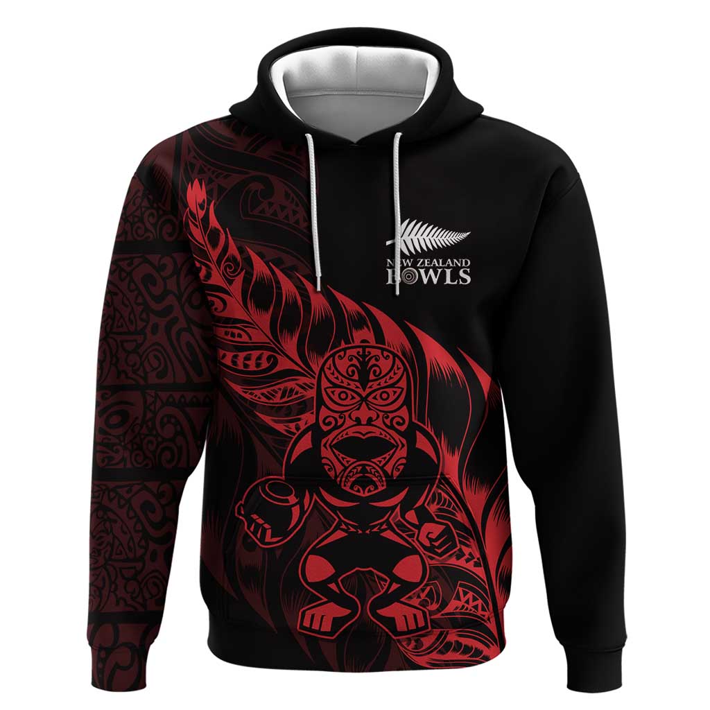 New Zealand Lawn Bowls Custom Zip Hoodie Red Maori Warrior Tribal Silver Fern LT9 Pullover Hoodie Red - Polynesian Pride