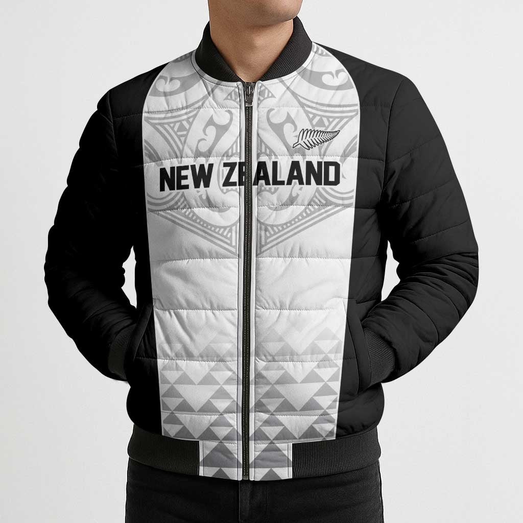 World Football 2026 New Zealand Custom Bomber Puffer Jacket All White Fern Maori Tribal LT9 - Polynesian Pride