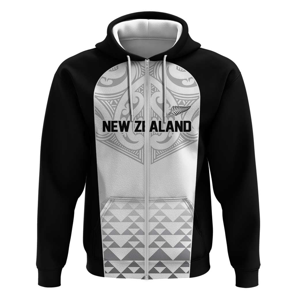 World Football 2026 New Zealand Custom Hoodie All White Fern Maori Tribal LT9 Zip Hoodie White - Polynesian Pride