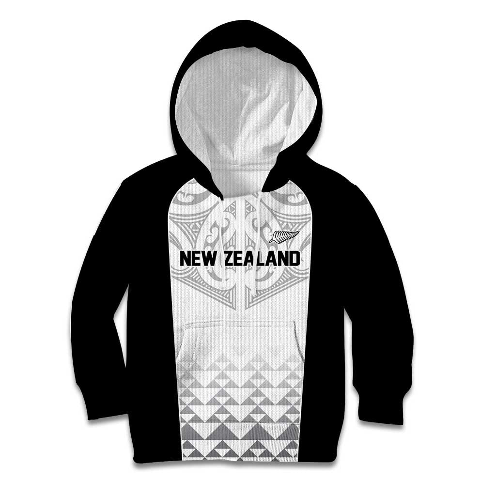World Football 2026 New Zealand Custom Kid Hoodie All White Fern Maori Tribal LT9 Hoodie White - Polynesian Pride
