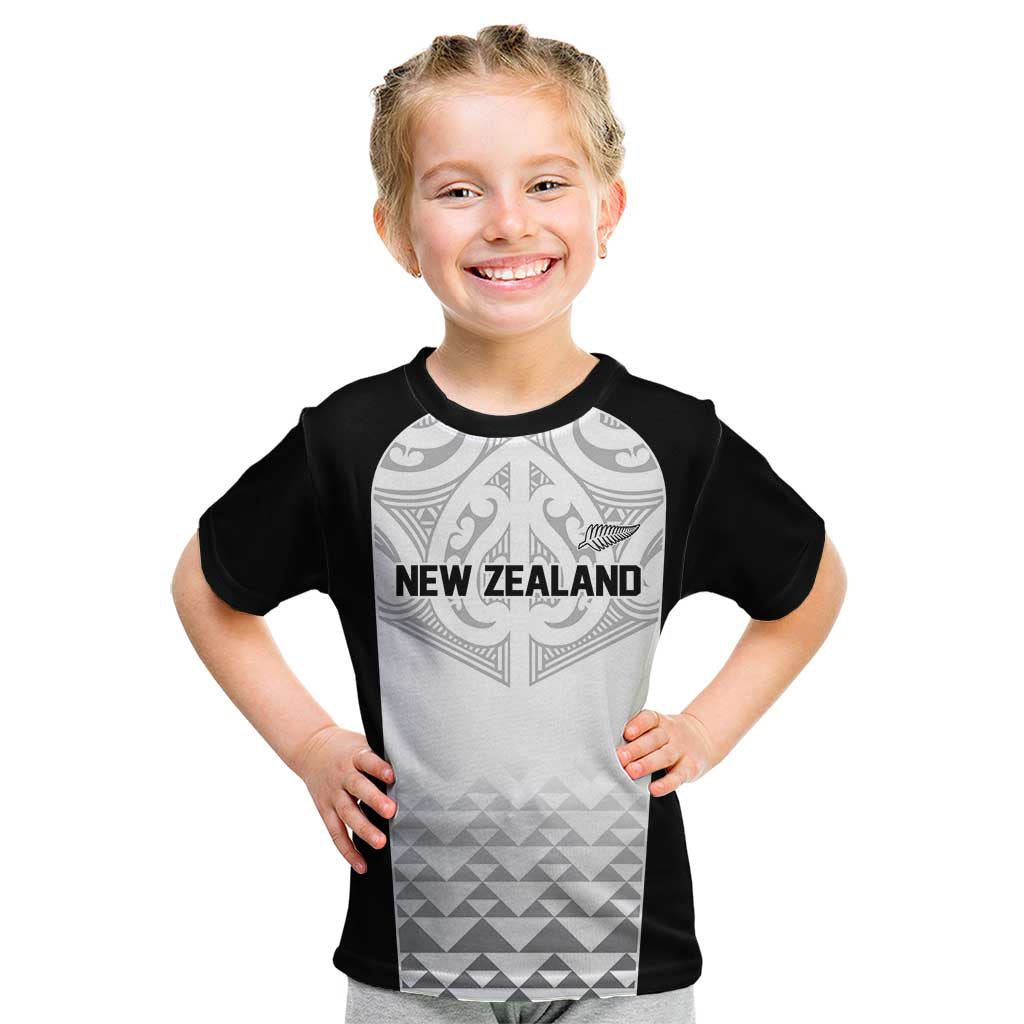 World Football 2026 New Zealand Custom Kid T Shirt All White Fern Maori Tribal LT9 White - Polynesian Pride