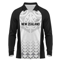 World Football 2026 New Zealand Custom Long Sleeve Polo Shirt All White Fern Maori Tribal LT9 White - Polynesian Pride