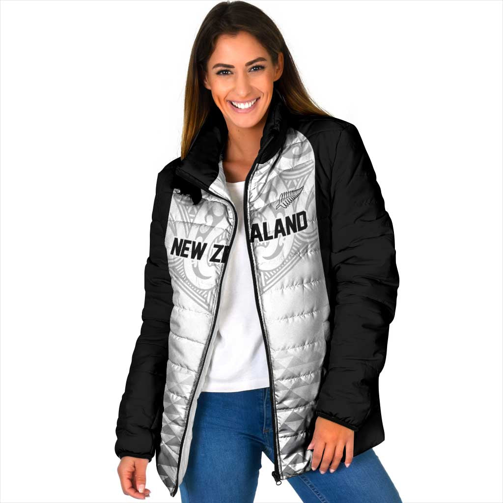 World Football 2026 New Zealand Custom Padded Jacket All White Fern Maori Tribal LT9 Women White - Polynesian Pride