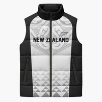 World Football 2026 New Zealand Custom Sleeveless Puffer Jacket All White Fern Maori Tribal LT9 Unisex White - Polynesian Pride