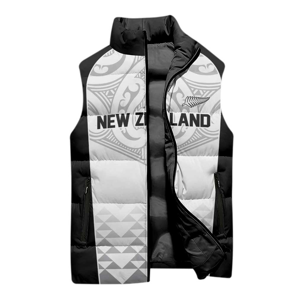World Football 2026 New Zealand Custom Sleeveless Puffer Jacket All White Fern Maori Tribal LT9 - Polynesian Pride
