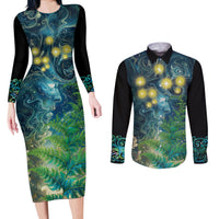 New Zealand Matariki Waipuna-a-rangi Couples Matching Long Sleeve Bodycon Dress and Long Sleeve Button Shirt He Roimata o Rangi LT9 Black - Polynesian Pride