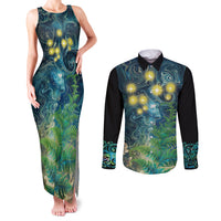 New Zealand Matariki Waipuna-a-rangi Couples Matching Tank Maxi Dress and Long Sleeve Button Shirt He Roimata o Rangi LT9 Black - Polynesian Pride