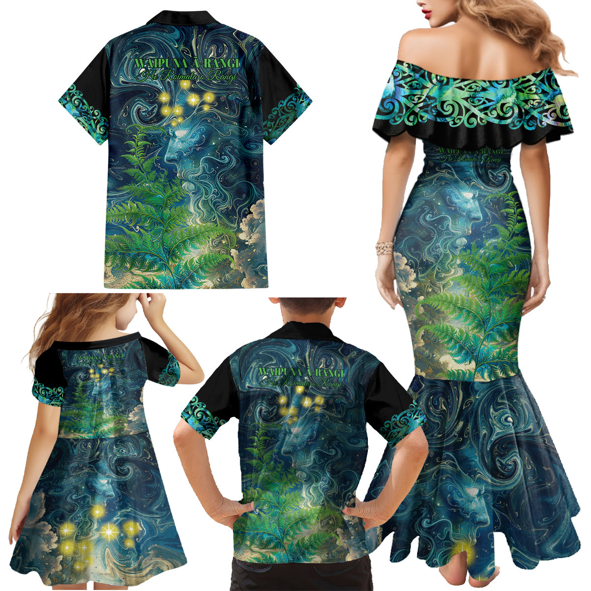 New Zealand Matariki Waipuna-a-rangi Family Matching Mermaid Dress and Hawaiian Shirt He Roimata o Rangi LT9 - Polynesian Pride