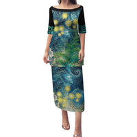 New Zealand Matariki Waipuna-a-rangi Family Matching Puletasi and Hawaiian Shirt He Roimata o Rangi LT9 Mom's Dress Black - Polynesian Pride