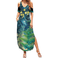 New Zealand Matariki Waipuna-a-rangi Family Matching Summer Maxi Dress and Hawaiian Shirt He Roimata o Rangi LT9 Mom's Dress Black - Polynesian Pride