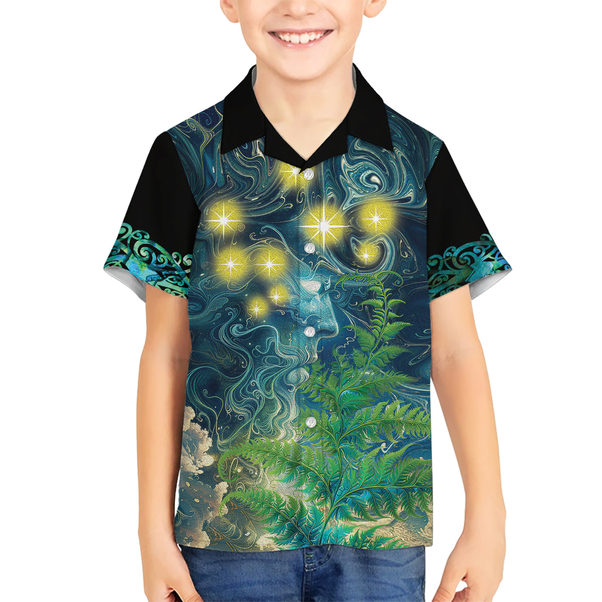 New Zealand Matariki Waipuna-a-rangi Kid Hawaiian Shirt He Roimata o Rangi LT9 Kid Black - Polynesian Pride