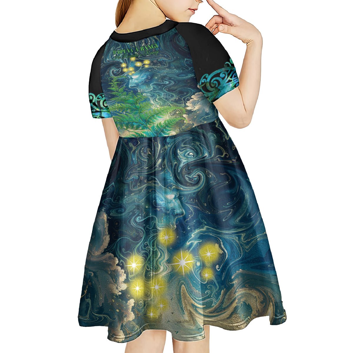 New Zealand Matariki Waipuna-a-rangi Kid Short Sleeve Dress He Roimata o Rangi LT9 - Polynesian Pride