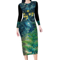 New Zealand Matariki Waipuna-a-rangi Long Sleeve Bodycon Dress He Roimata o Rangi LT9 Long Dress Black - Polynesian Pride