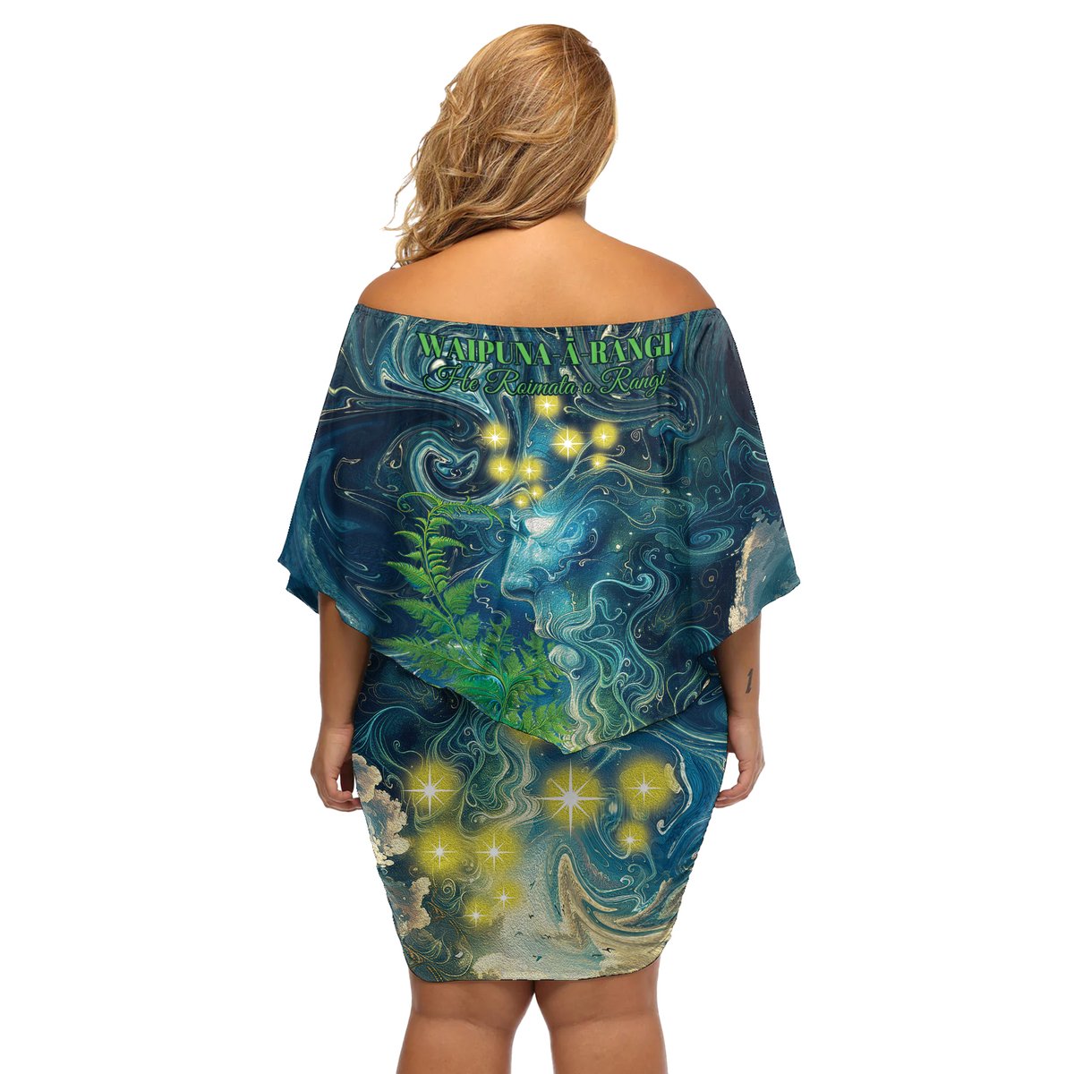 New Zealand Matariki Waipuna-a-rangi Off Shoulder Short Dress He Roimata o Rangi LT9 - Polynesian Pride