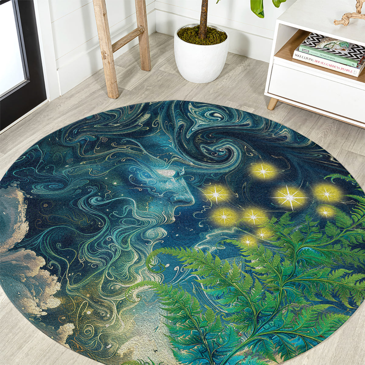 New Zealand Matariki Waipuna-a-rangi Round Carpet He Roimata o Rangi LT9 Black - Polynesian Pride