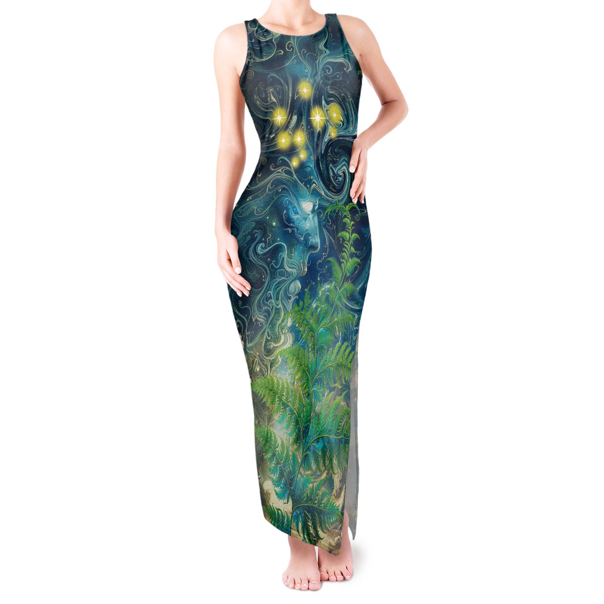 New Zealand Matariki Waipuna-a-rangi Tank Maxi Dress He Roimata o Rangi LT9 Women Black - Polynesian Pride
