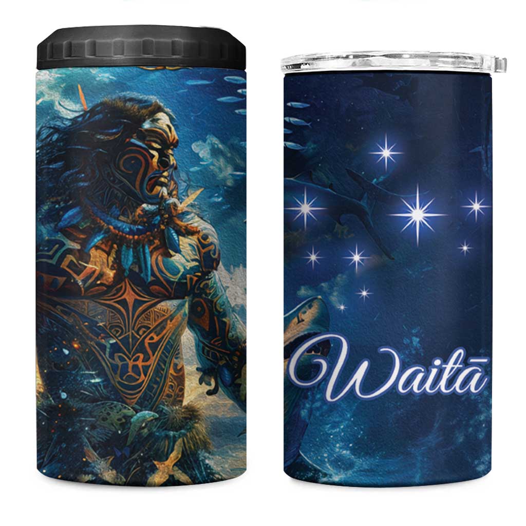 New Zealand Matariki Waita 4 in 1 Can Cooler Tumbler The Way Of The Water LT9 One Size: 16 oz Black - Polynesian Pride