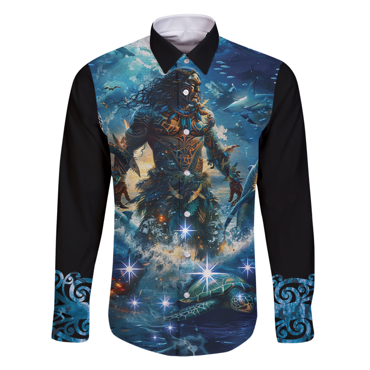 New Zealand Matariki Waita Family Matching Summer Maxi Dress and Hawaiian Shirt The Way Of The Water LT9 Dad's Shirt - Long Sleeve Black - Polynesian Pride