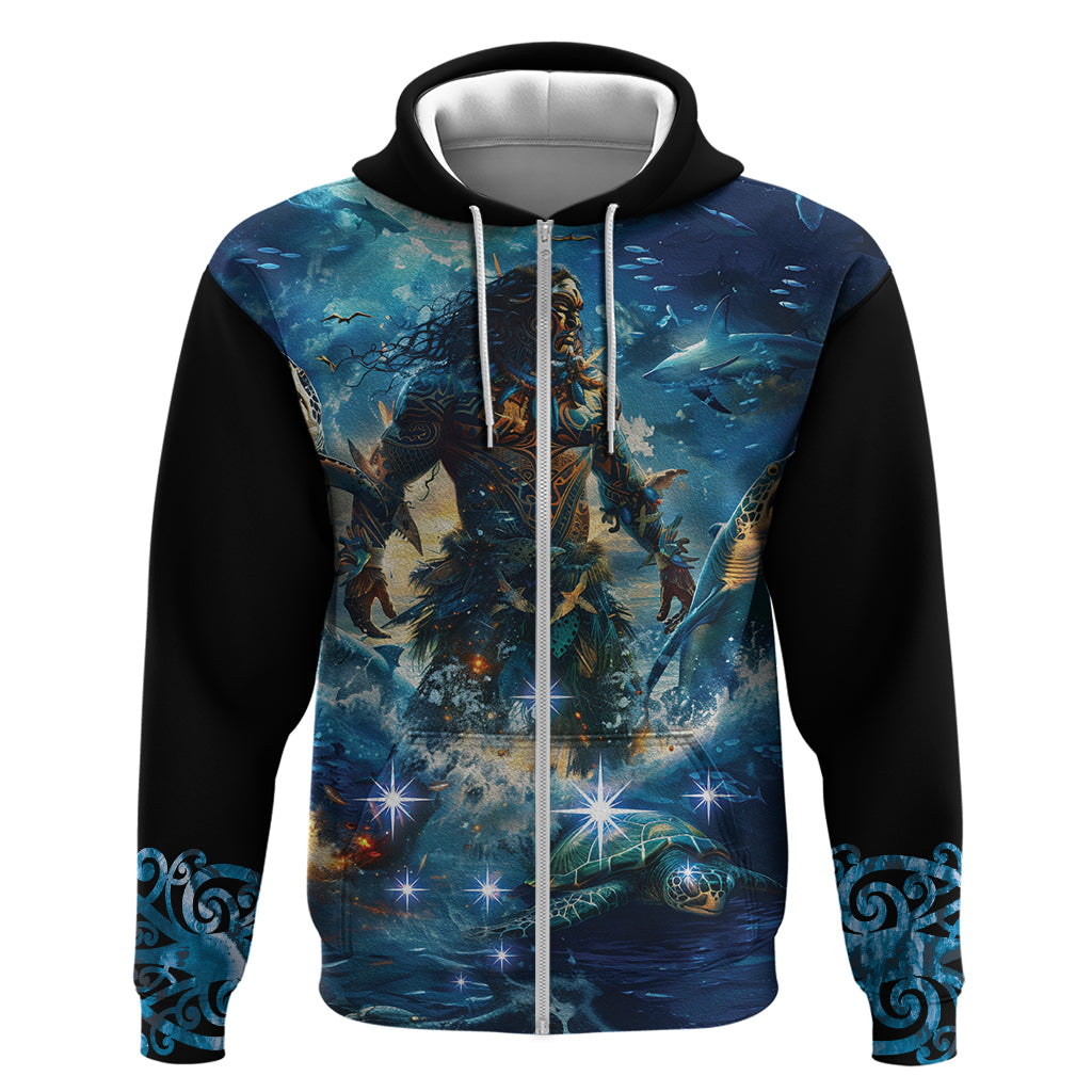 New Zealand Matariki Waita Hoodie The Way Of The Water LT9 Zip Hoodie Black - Polynesian Pride