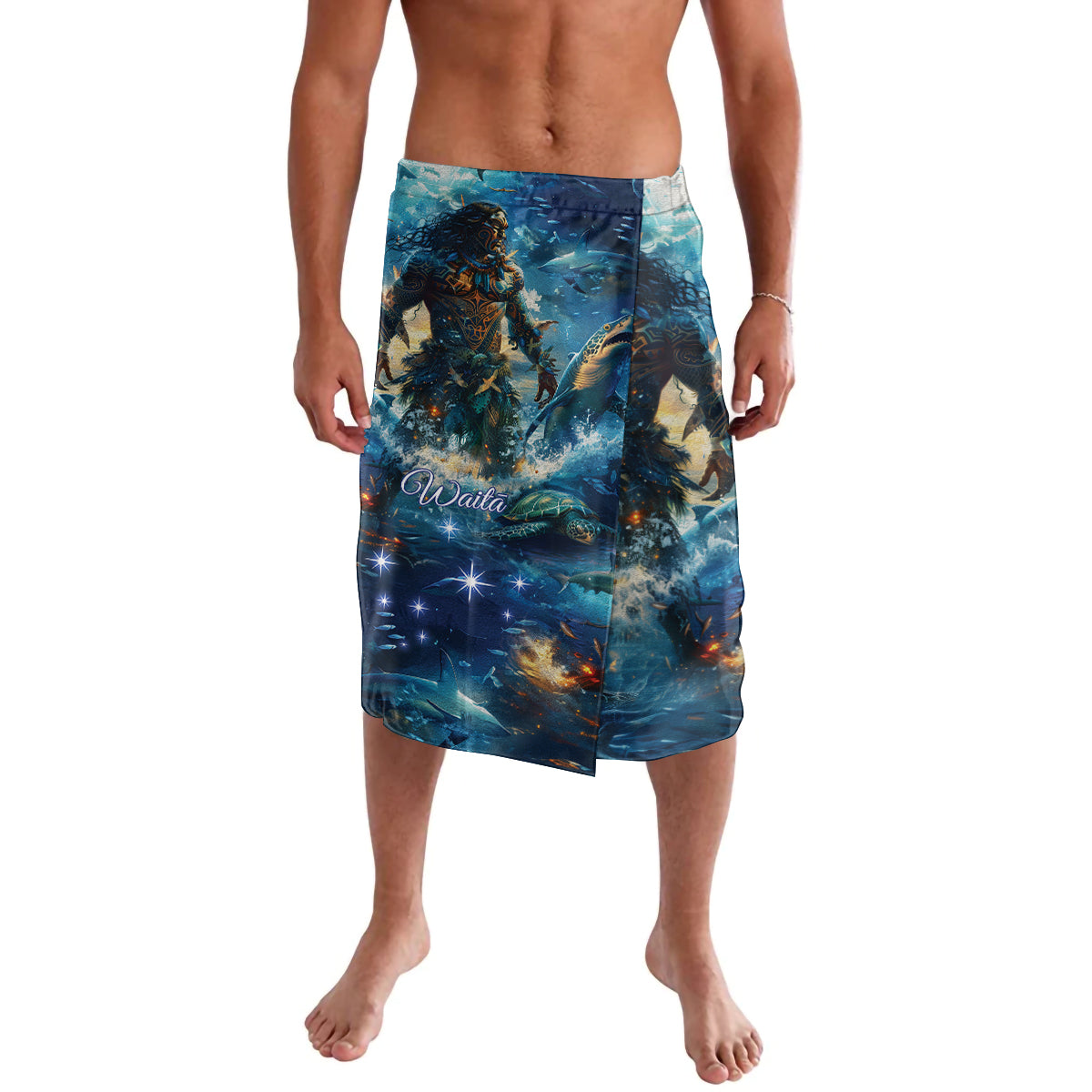 New Zealand Matariki Waita Lavalava The Way Of The Water LT9 Black - Polynesian Pride