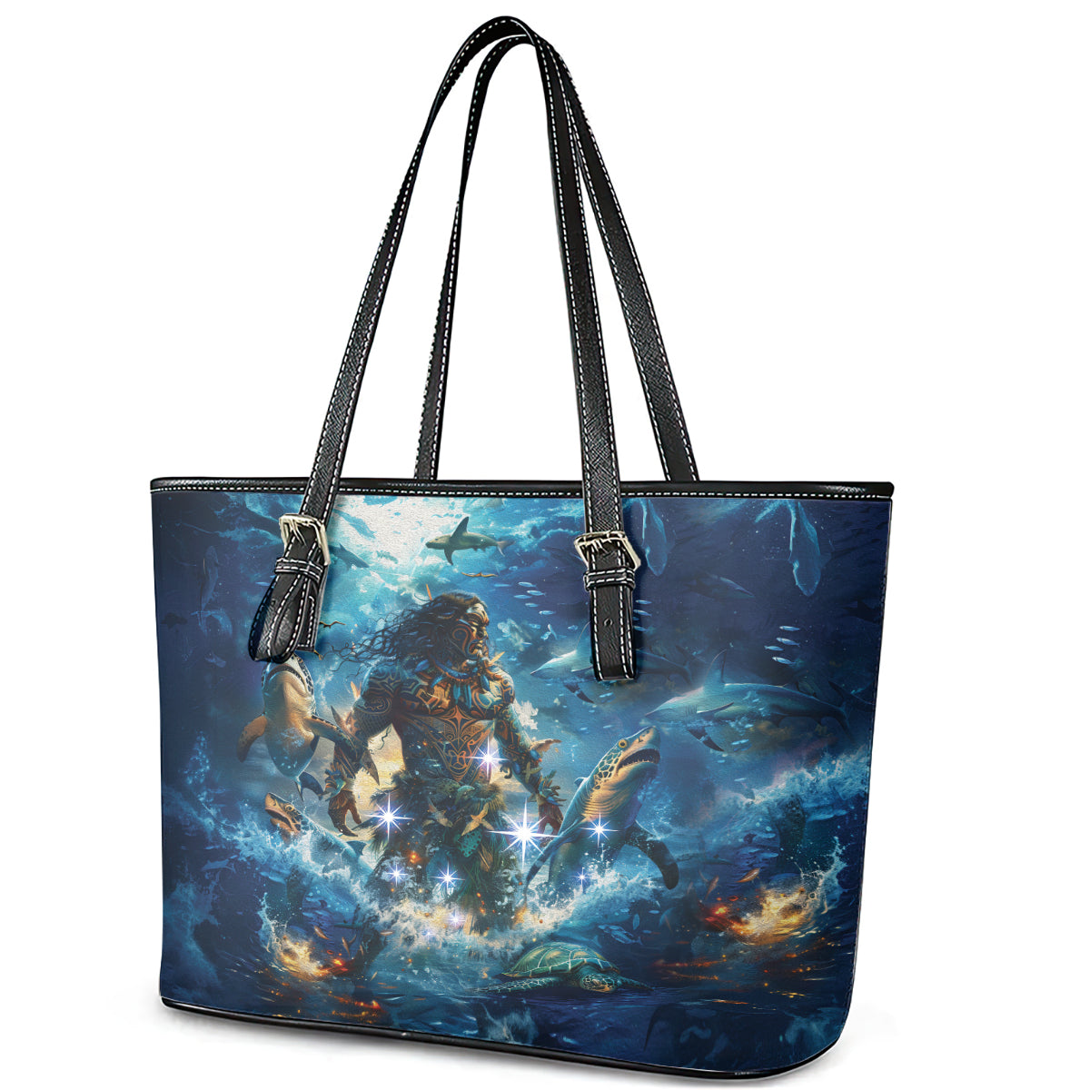 New Zealand Matariki Waita Leather Tote Bag The Way Of The Water LT9 - Polynesian Pride