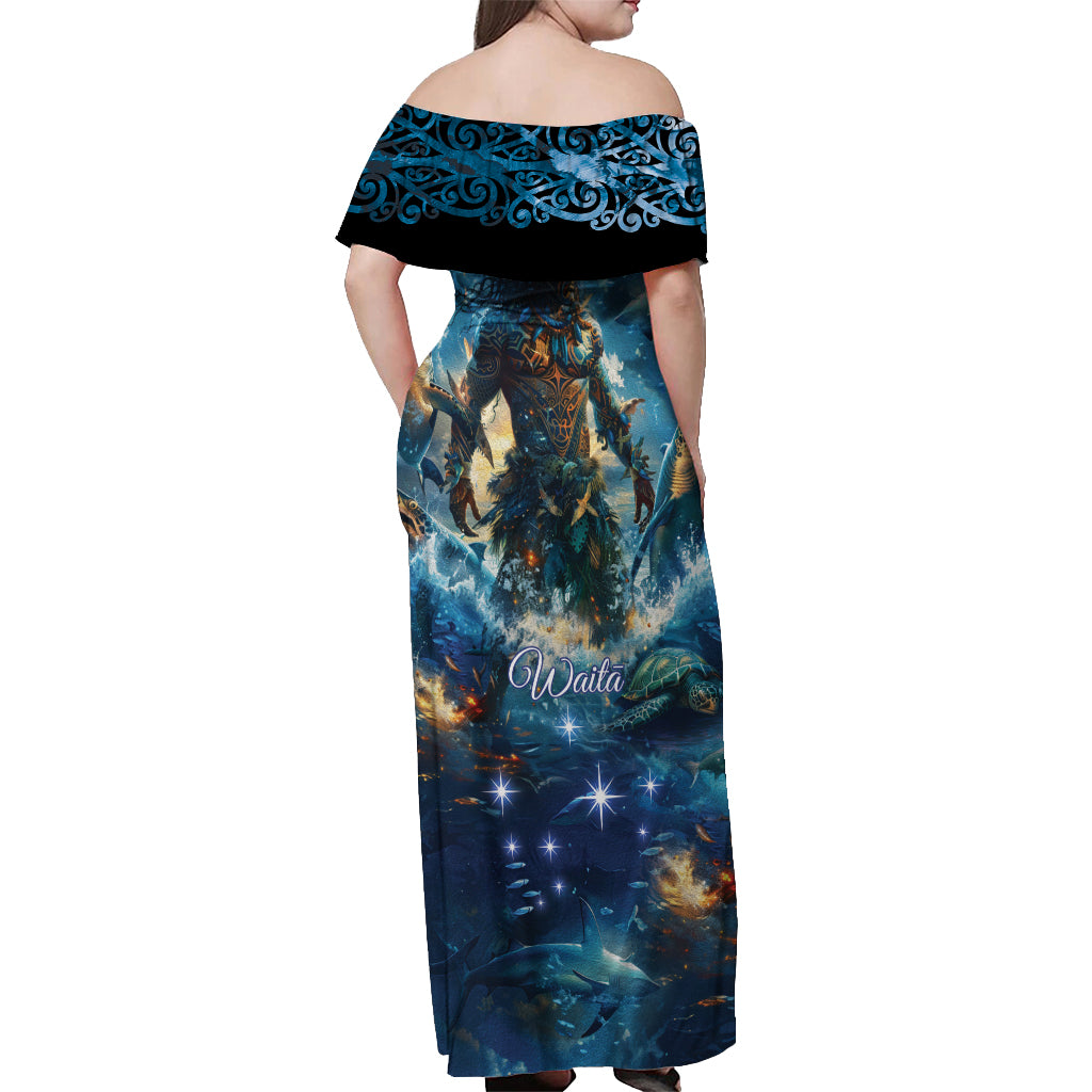 New Zealand Matariki Waita Off Shoulder Maxi Dress The Way Of The Water LT9 - Polynesian Pride