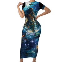 New Zealand Matariki Waita Short Sleeve Bodycon Dress The Way Of The Water LT9 Long Dress Black - Polynesian Pride