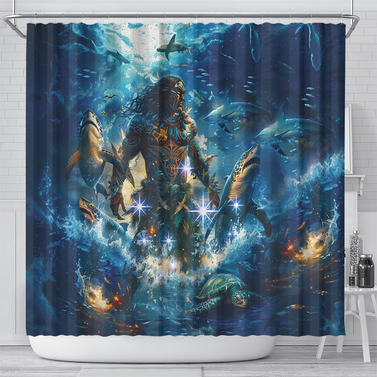 New Zealand Matariki Waita Shower Curtain The Way Of The Water LT9 - Polynesian Pride