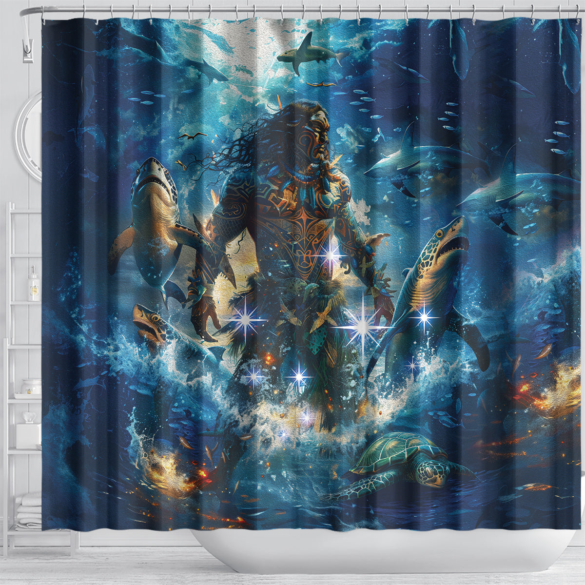 New Zealand Matariki Waita Shower Curtain The Way Of The Water LT9 - Polynesian Pride