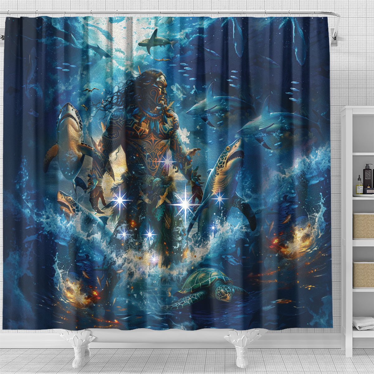 New Zealand Matariki Waita Shower Curtain The Way Of The Water LT9 - Polynesian Pride