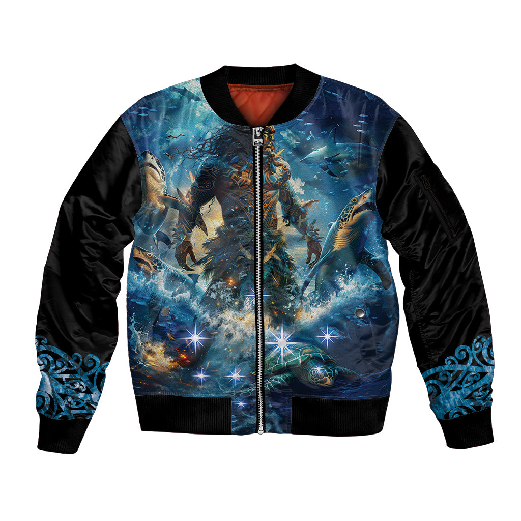 New Zealand Matariki Waita Sleeve Zip Bomber Jacket The Way Of The Water LT9 Unisex Black - Polynesian Pride