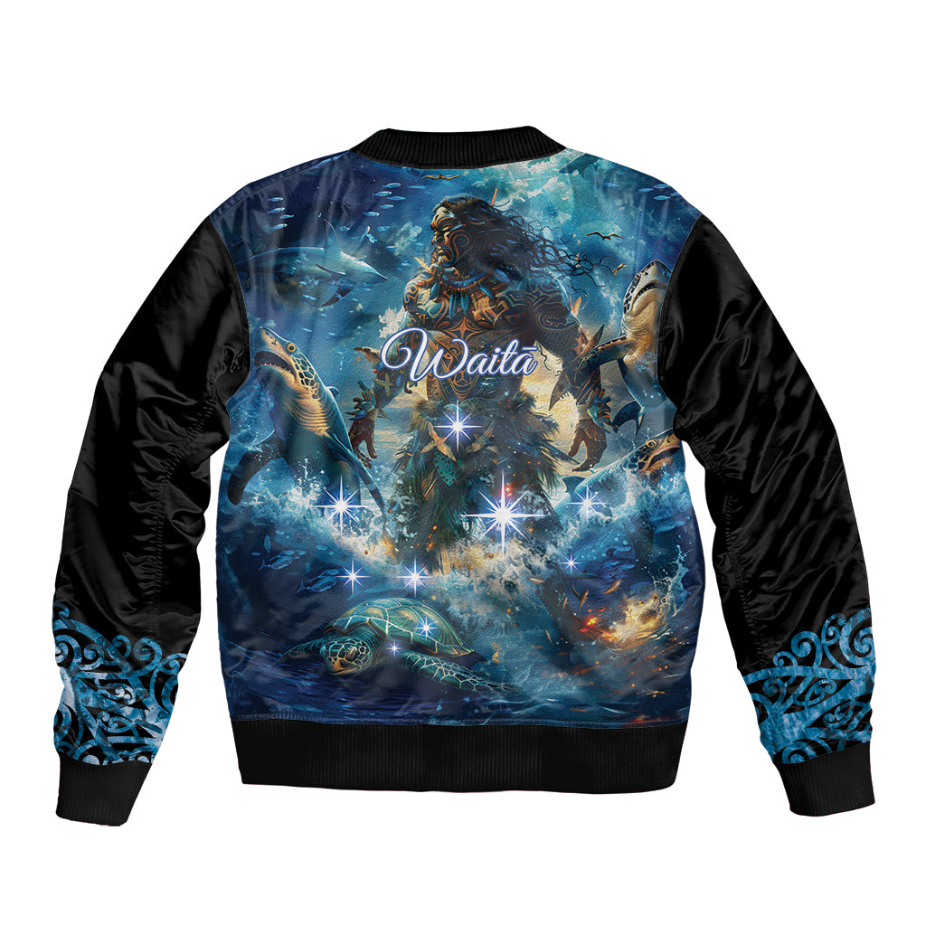 New Zealand Matariki Waita Sleeve Zip Bomber Jacket The Way Of The Water LT9 - Polynesian Pride