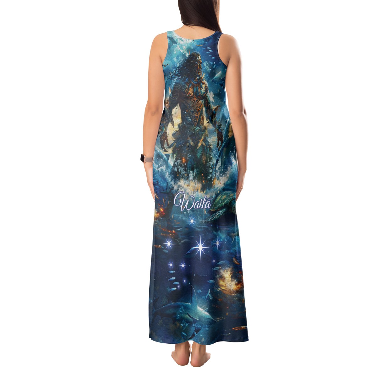New Zealand Matariki Waita Tank Maxi Dress The Way Of The Water LT9 - Polynesian Pride