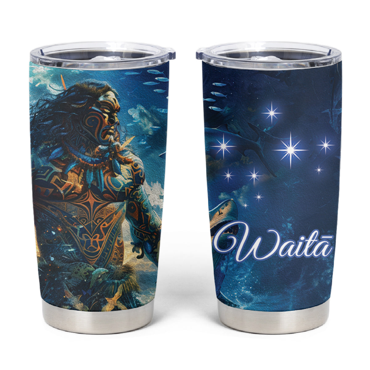 New Zealand Matariki Waita Tumbler Cup The Way Of The Water LT9 Black - Polynesian Pride
