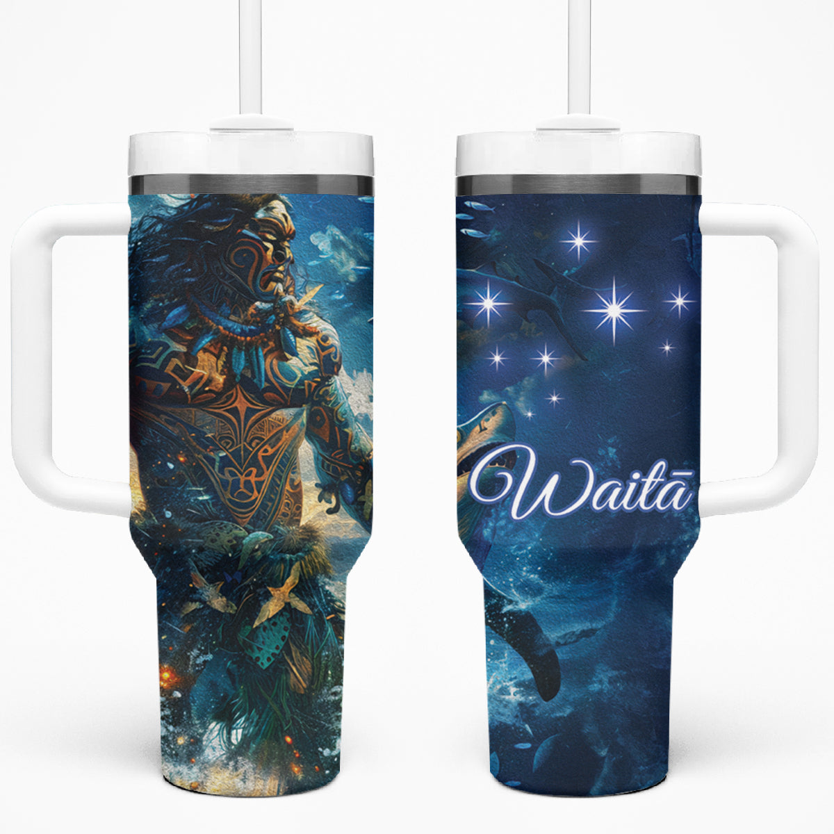 New Zealand Matariki Waita Tumbler With Handle The Way Of The Water LT9 One Size: 40 oz Black - Polynesian Pride