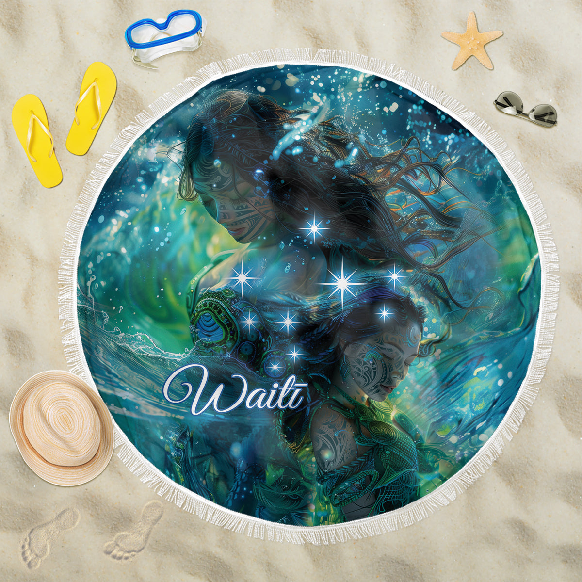 New Zealand Matariki Waiti Beach Blanket The Beginnings Of Life LT9 One Size 150cm Black - Polynesian Pride