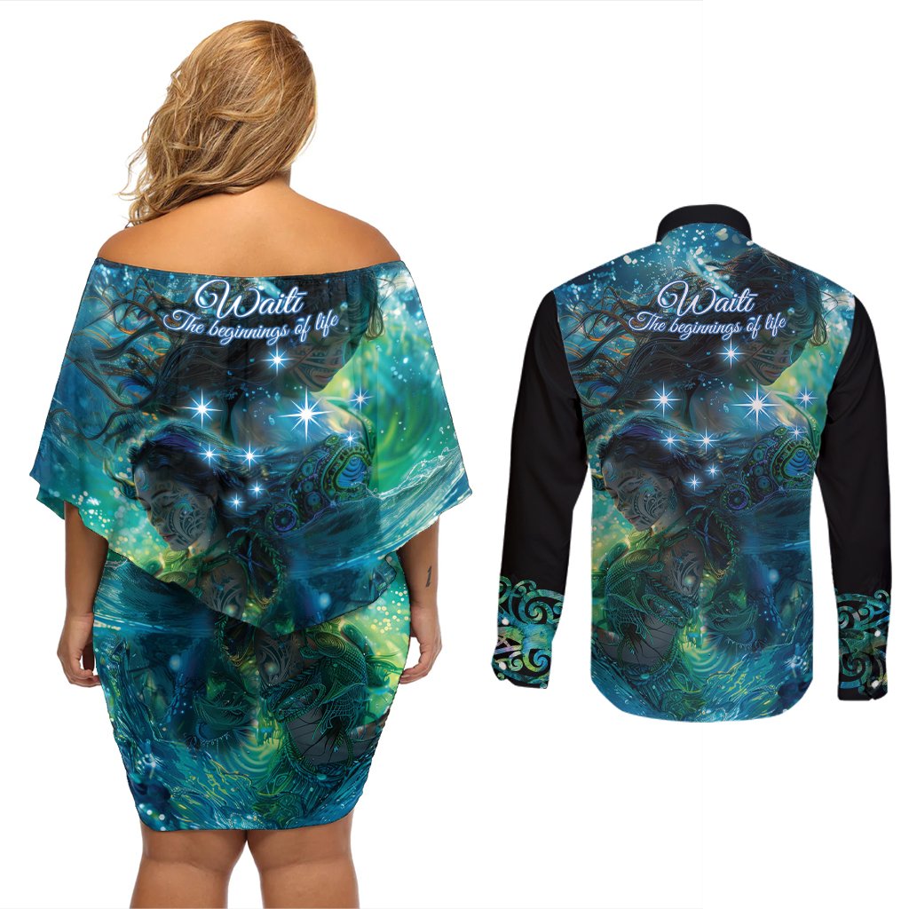 New Zealand Matariki Waiti Couples Matching Off Shoulder Short Dress and Long Sleeve Button Shirt The Beginnings Of Life LT9 - Polynesian Pride