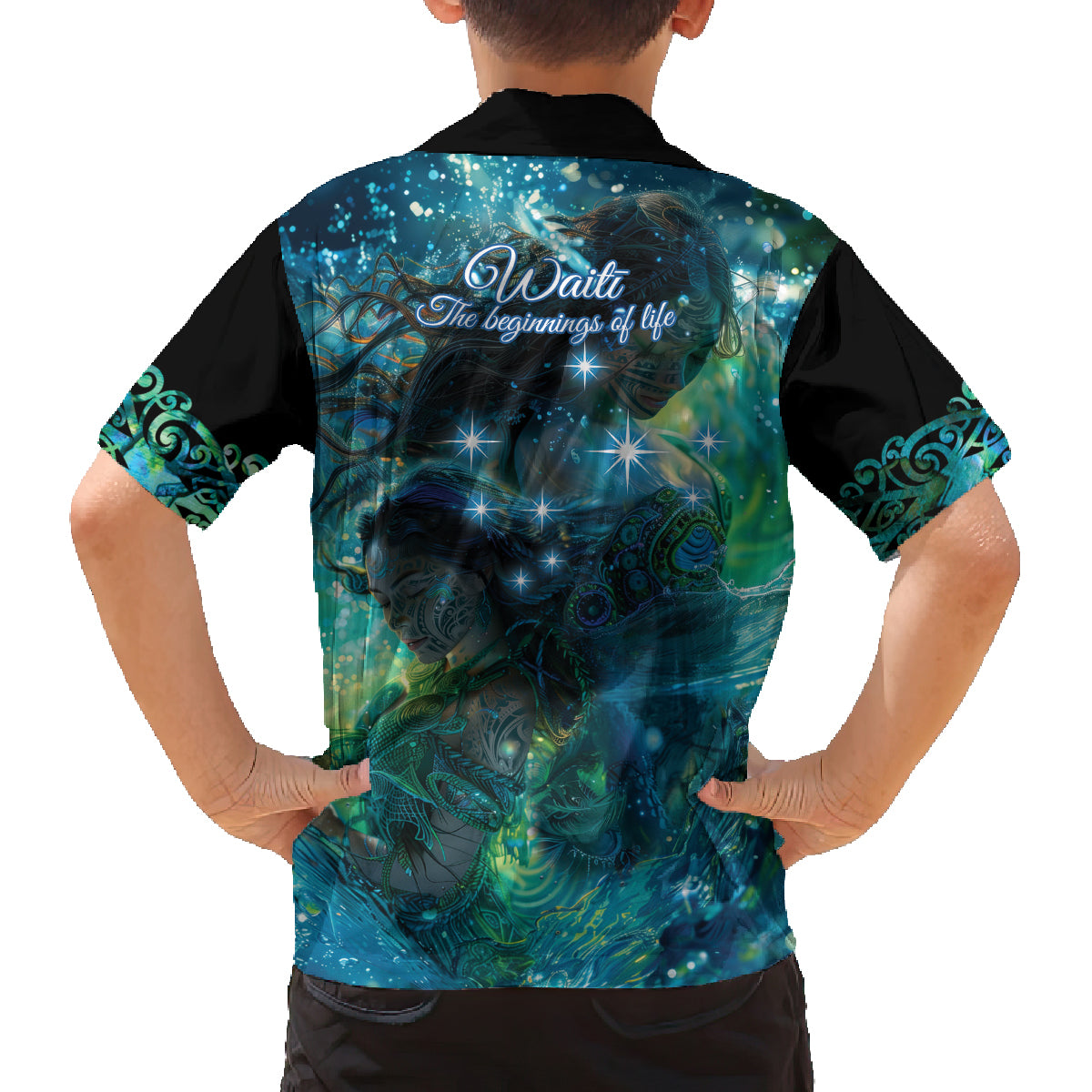 New Zealand Matariki Waiti Family Matching Long Sleeve Bodycon Dress and Hawaiian Shirt The Beginnings Of Life LT9 - Polynesian Pride