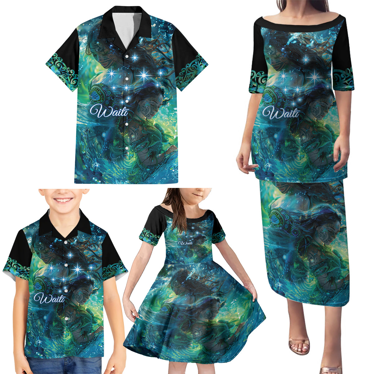 New Zealand Matariki Waiti Family Matching Puletasi and Hawaiian Shirt The Beginnings Of Life LT9 - Polynesian Pride