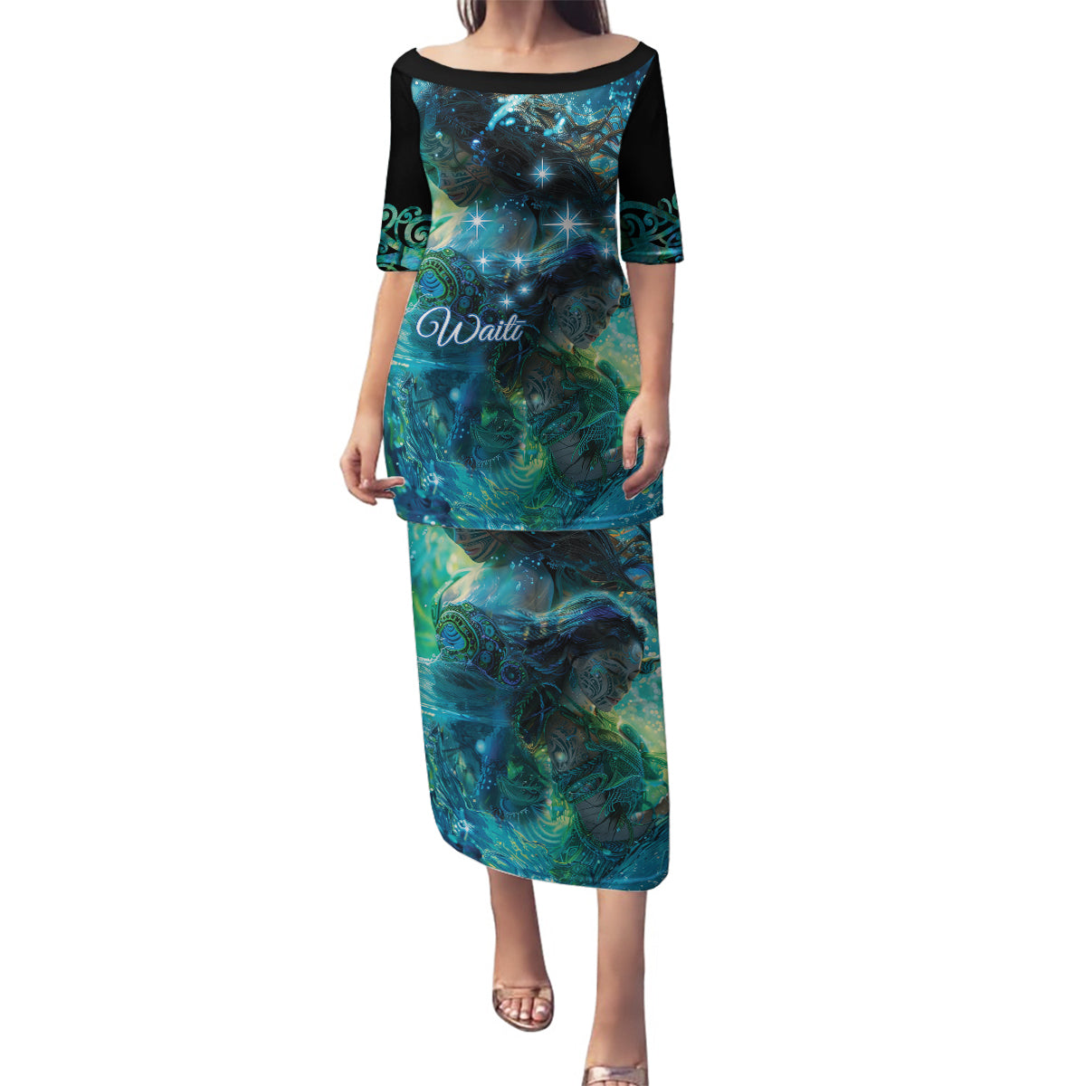 New Zealand Matariki Waiti Family Matching Puletasi and Hawaiian Shirt The Beginnings Of Life LT9 Mom's Dress Black - Polynesian Pride