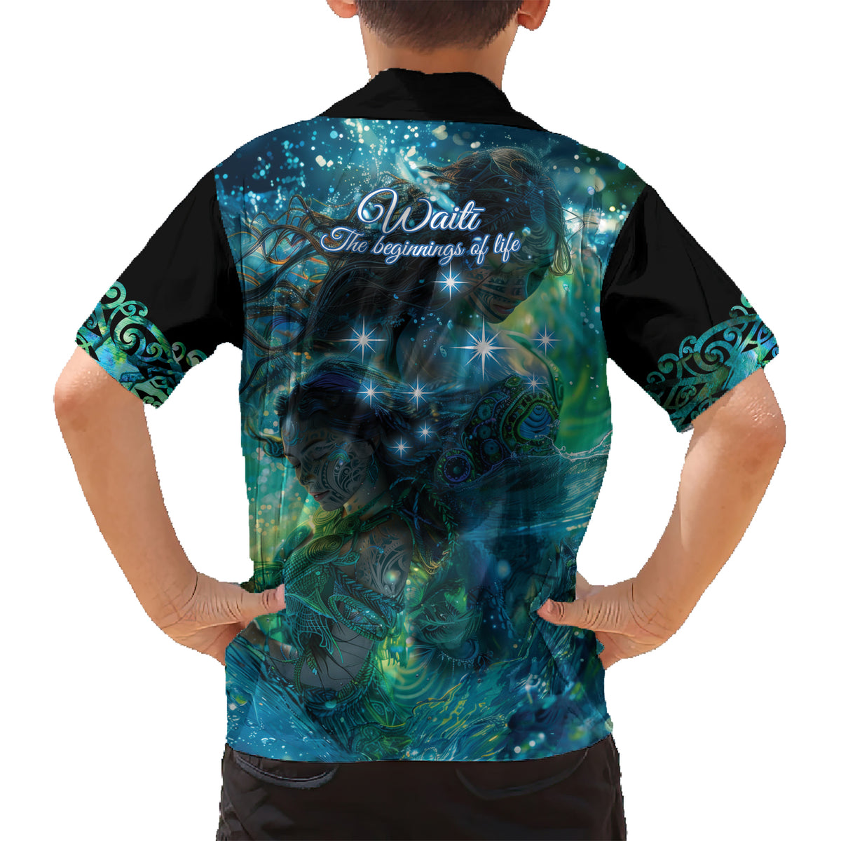 New Zealand Matariki Waiti Family Matching Short Sleeve Bodycon Dress and Hawaiian Shirt The Beginnings Of Life LT9 - Polynesian Pride