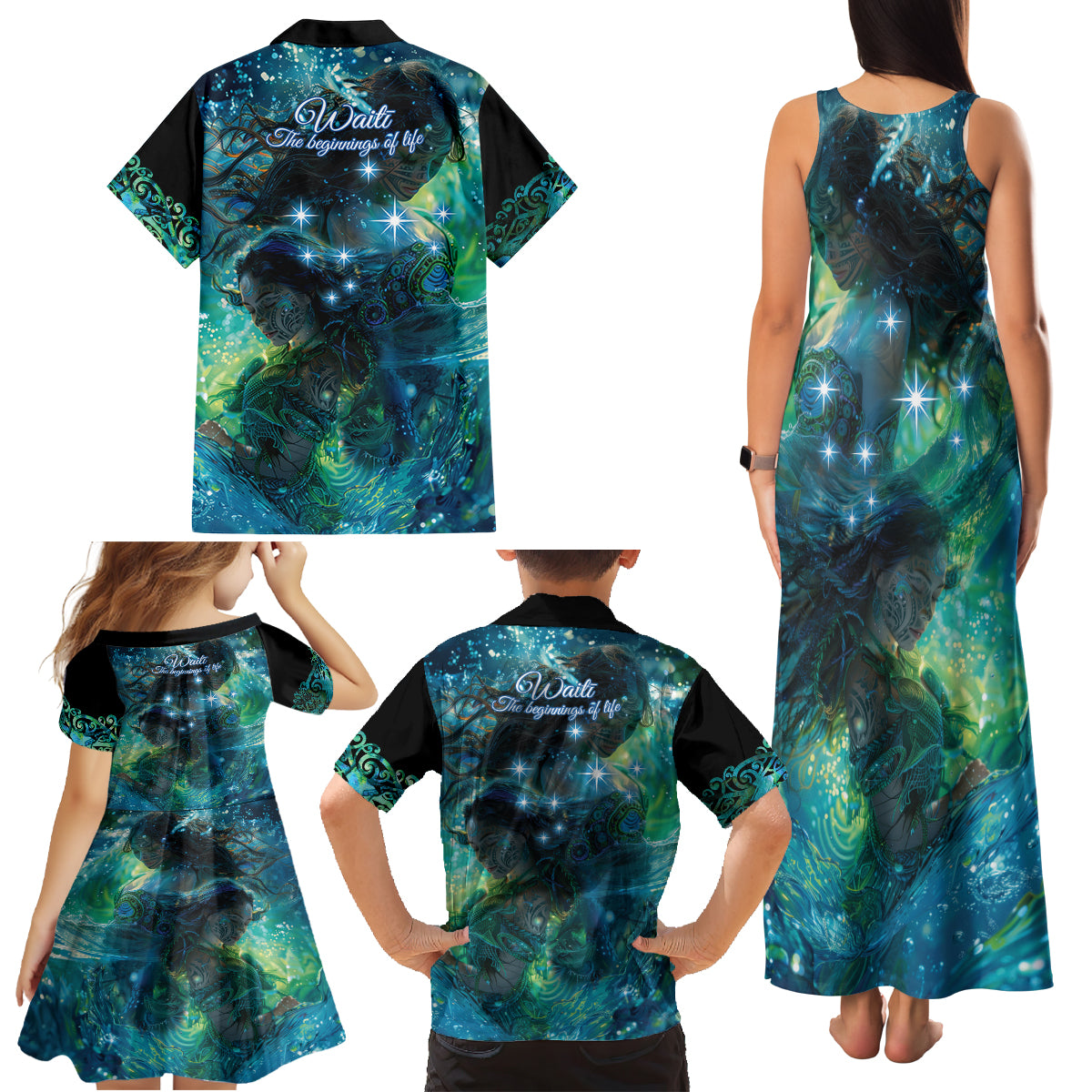 New Zealand Matariki Waiti Family Matching Tank Maxi Dress and Hawaiian Shirt The Beginnings Of Life LT9 - Polynesian Pride