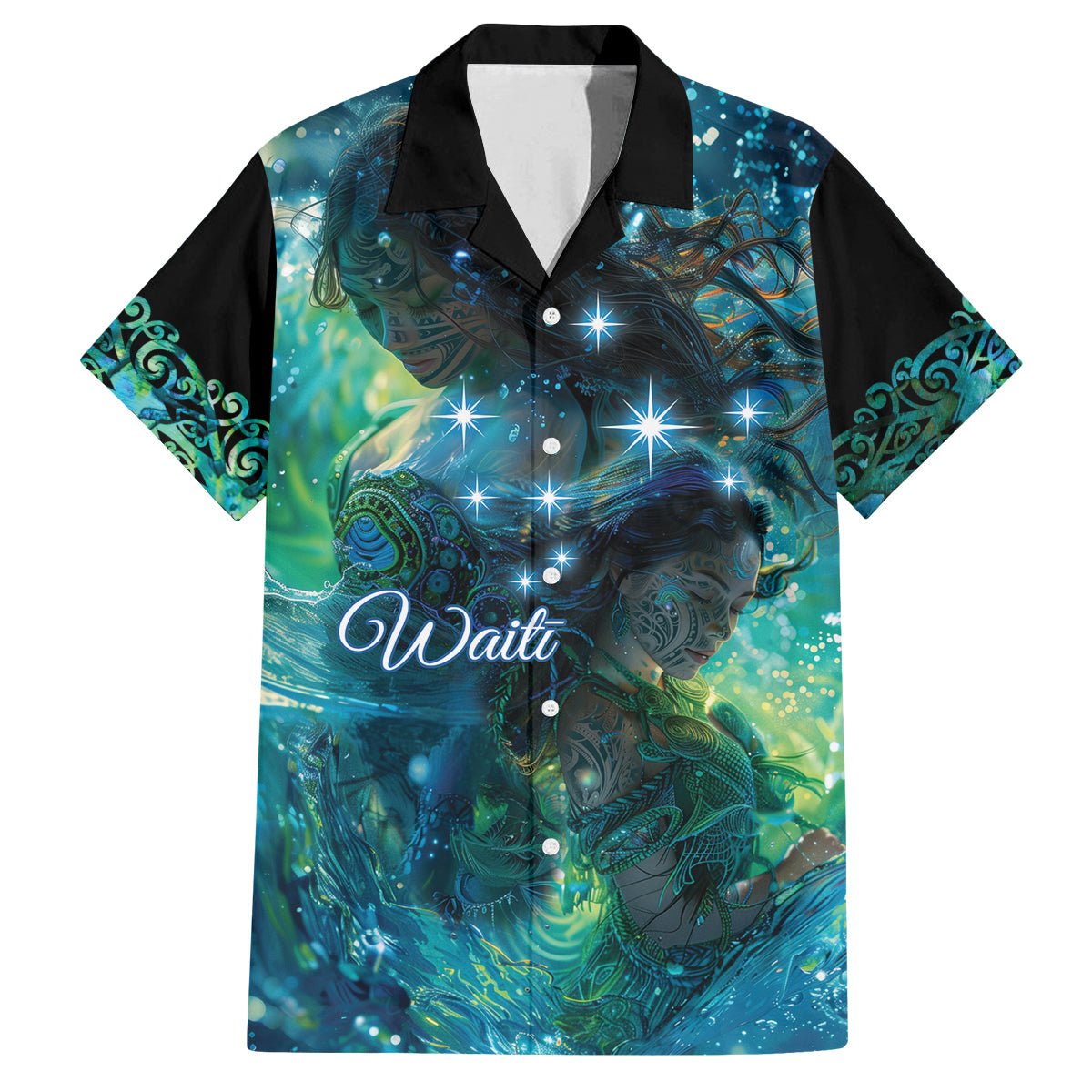 New Zealand Matariki Waiti Family Matching Tank Maxi Dress and Hawaiian Shirt The Beginnings Of Life LT9 Dad's Shirt - Short Sleeve Black - Polynesian Pride