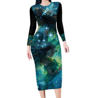 New Zealand Matariki Waiti Long Sleeve Bodycon Dress The Beginnings Of Life LT9 Long Dress Black - Polynesian Pride