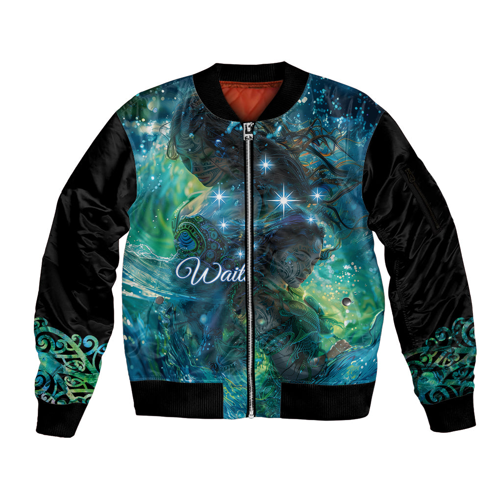 New Zealand Matariki Waiti Sleeve Zip Bomber Jacket The Beginnings Of Life LT9 Unisex Black - Polynesian Pride