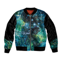 New Zealand Matariki Waiti Sleeve Zip Bomber Jacket The Beginnings Of Life LT9 Unisex Black - Polynesian Pride