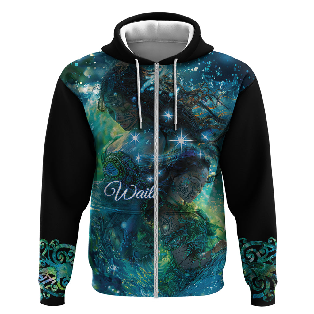 New Zealand Matariki Waiti Zip Hoodie The Beginnings Of Life LT9 Zip Hoodie Black - Polynesian Pride