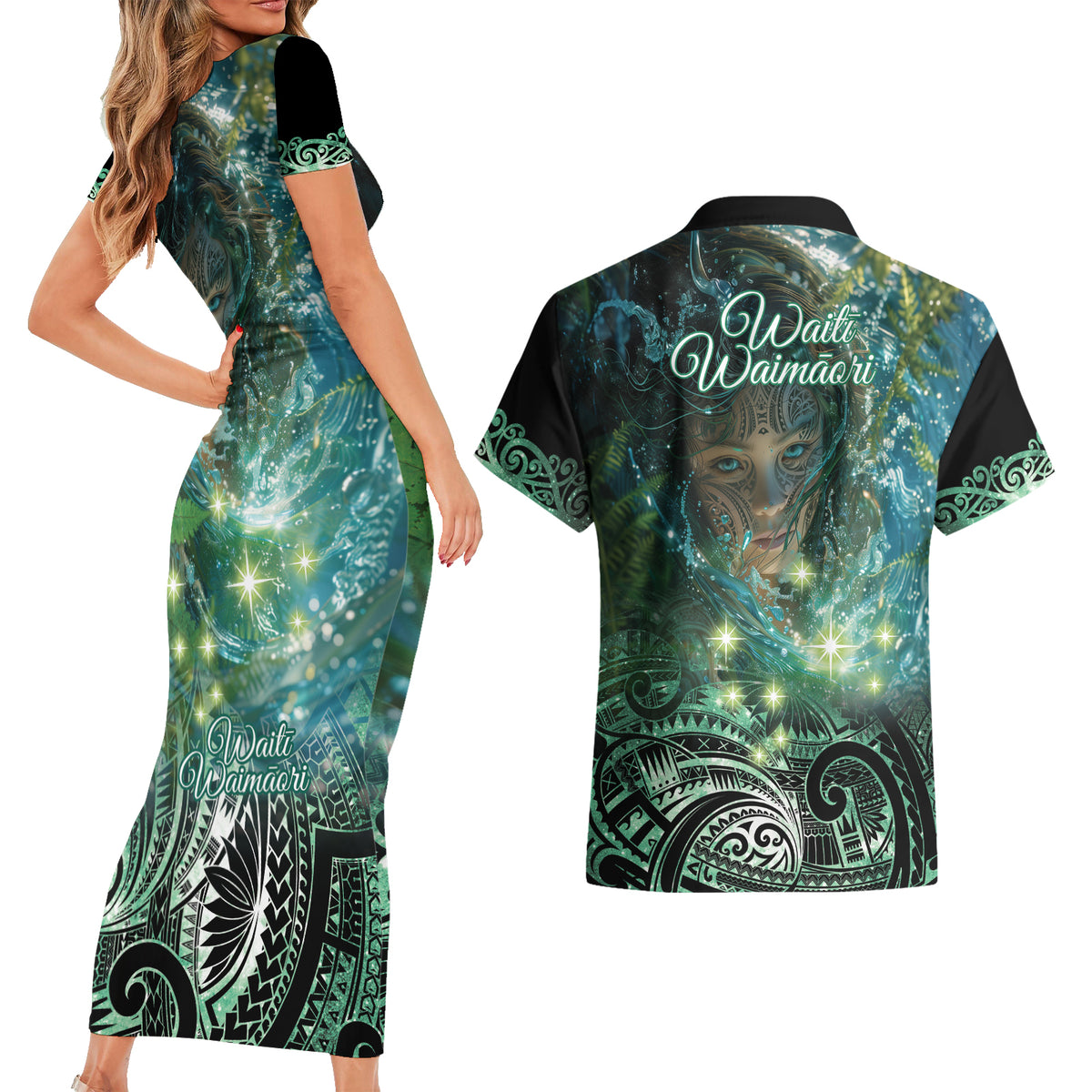 New Zealand Matariki Waiti Couples Matching Short Sleeve Bodycon Dress and Hawaiian Shirt Waimori and The Origin Of Life LT9 - Polynesian Pride