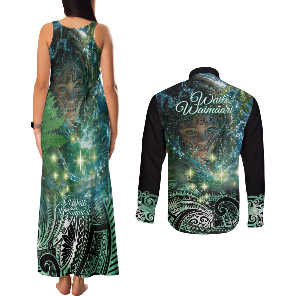 New Zealand Matariki Waiti Couples Matching Tank Maxi Dress and Long Sleeve Button Shirt Waimori and The Origin Of Life LT9 - Polynesian Pride